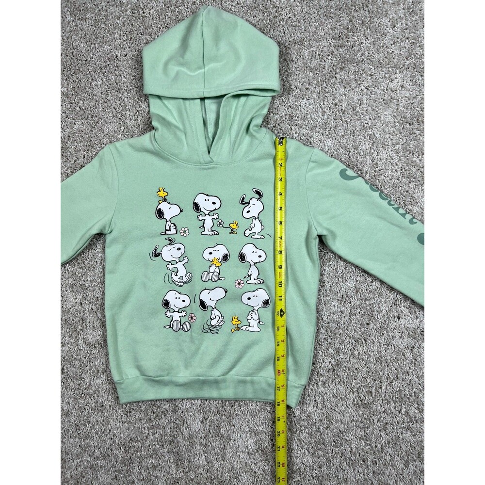 NWT Peanuts Snoopy Woodstock Kids Hoodie XS 4/5 Green Pullover Sweatshirt - Picture 3 of 7
